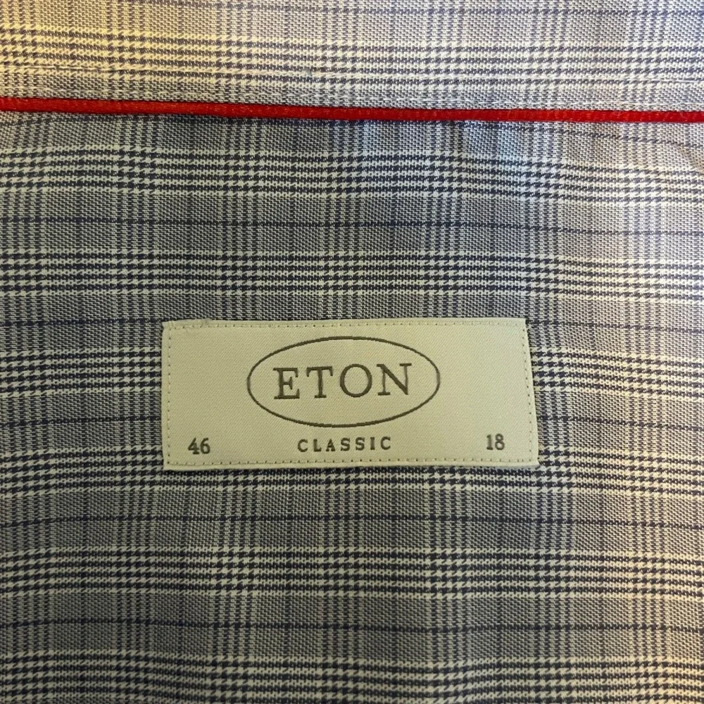 Eton Classic Fit Dress Shirt Men's 18 46 2XL Blue Glen Plaid Check Long Sleeve